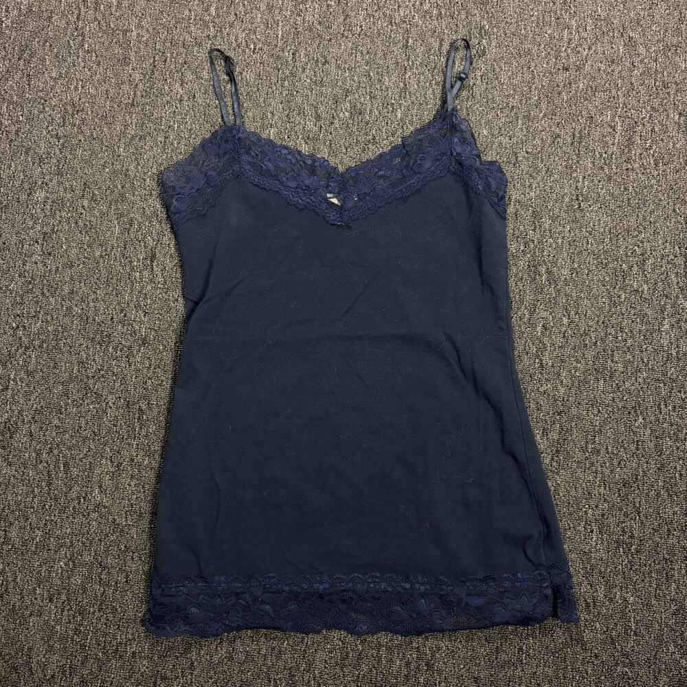 Vintage Y2k Navy Lace Longline Cami Cotton Tank Top Women's Small